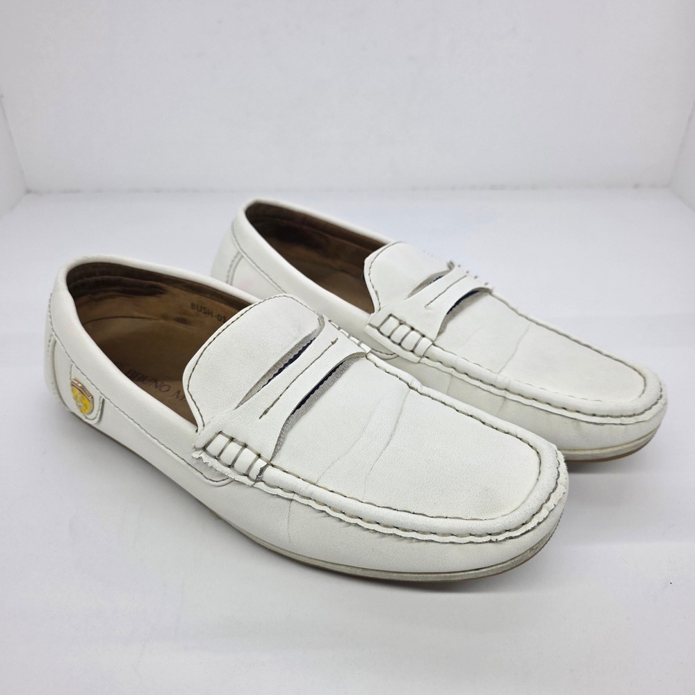 Bruno Marc Men's White Leather Slip On‎ Loafer Shoes Size 7.5 Bush 01 Fashion
